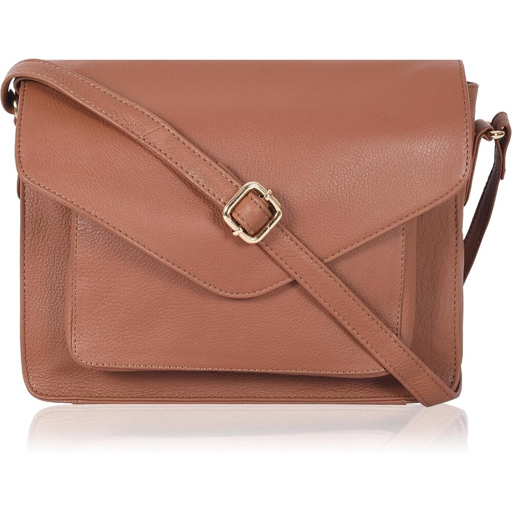 〽️Women Tan Ndm Leather Flapover Crossbody Handbag Adjustable Strap Tote/Bag